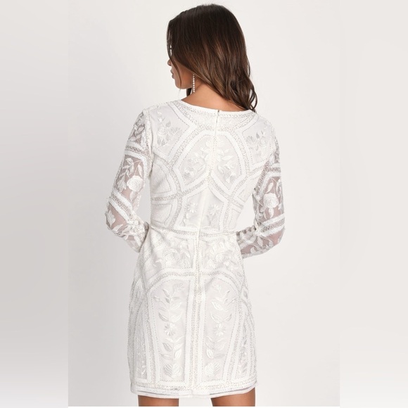 Lulus Spread Your Shine White Embroidered Long Sleeve Mini Dress Small NWT - Picture 3 of 16